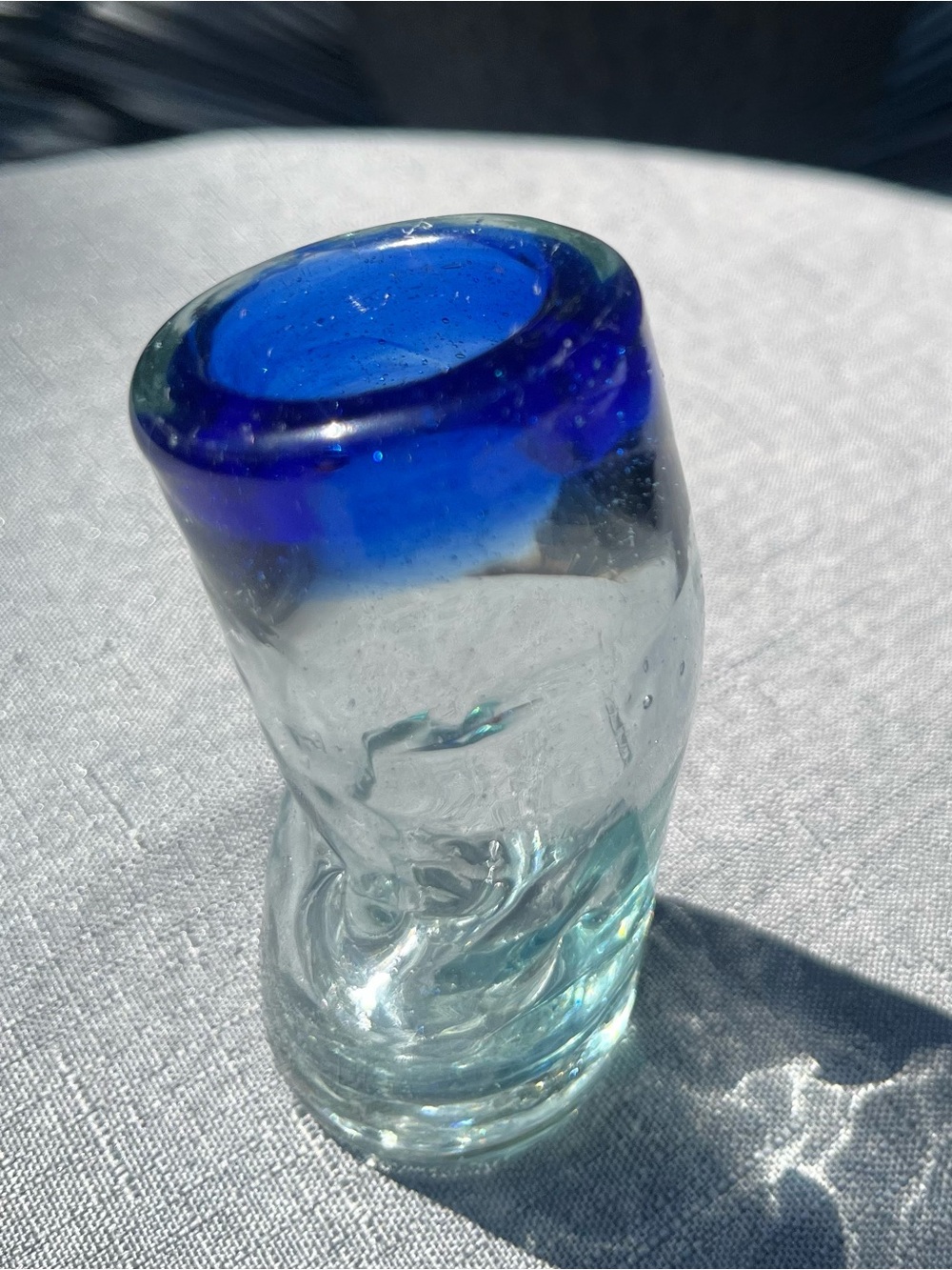 Handblown Glass Bud Vase with Cobalt Blue Rim - Picture 13 of 16